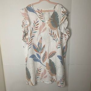 Cynthia Rowley 100 %Linen Botanical Floral Print Size 2X.